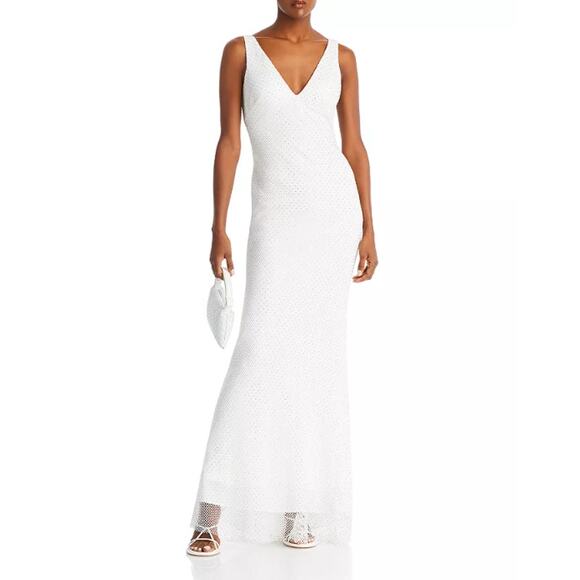 AQUA FORMAL Women's Rhinestone Embellished Fishnet Gown Size 12 Ivory NWT - Picture 1 of 16